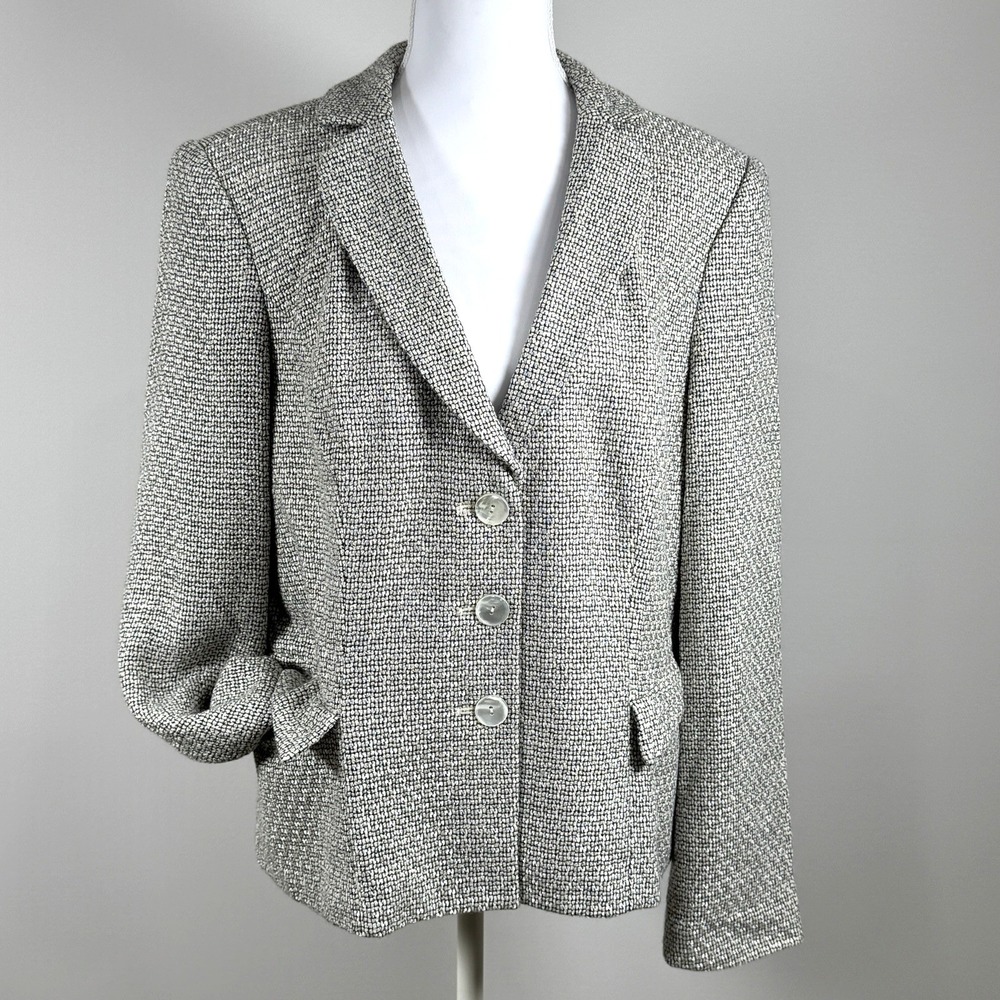 Talbots Silk‎ Blend Blazer Jacket Gray Silver Textured Career Womens 12